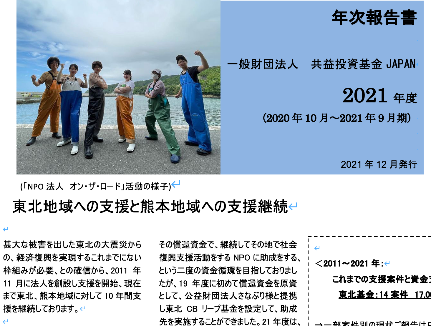 「共益投資基金JAPAN」年次報告書公表